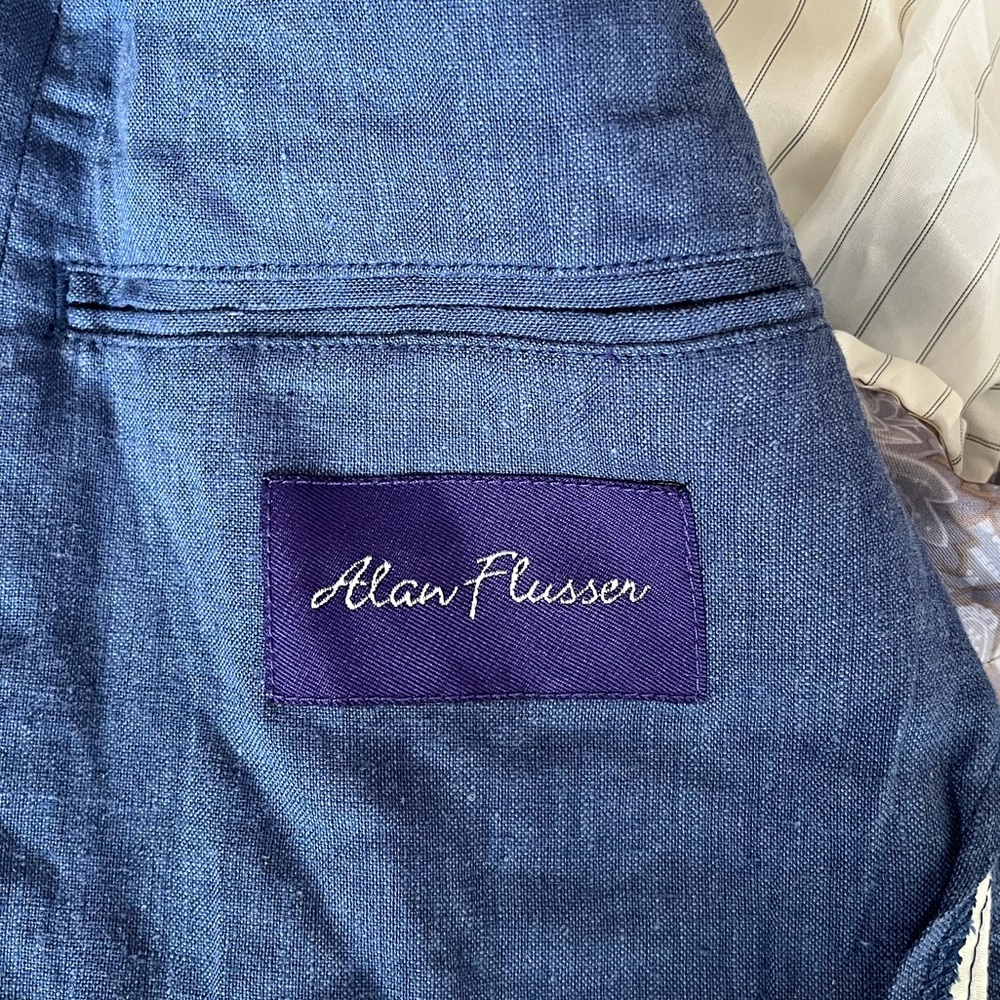 {Alan Flusser} Linen Blend Sport Coat in Blue - Mens Medium - Picture 9 of 10